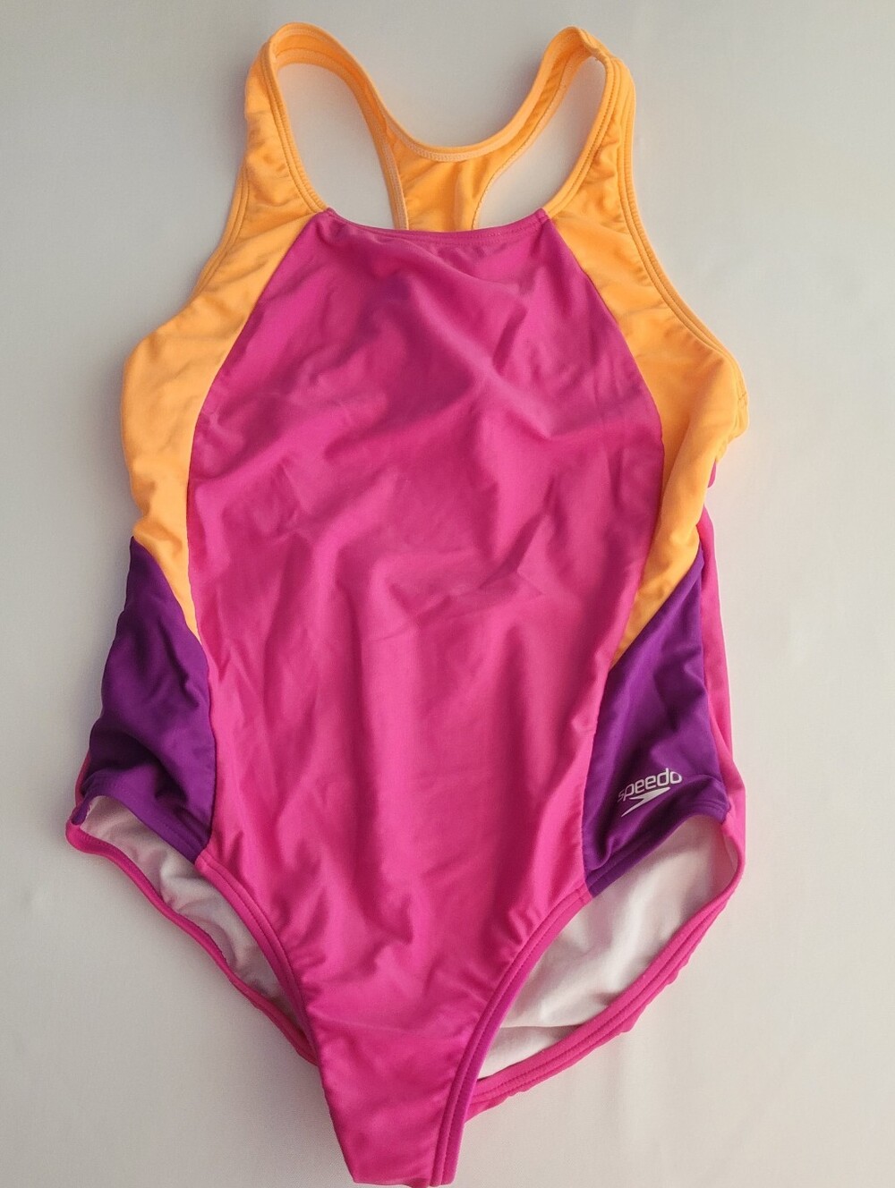 Speedo Girls Racerback One Piece Swimsuit Size 14 Competition Team Pink Orange